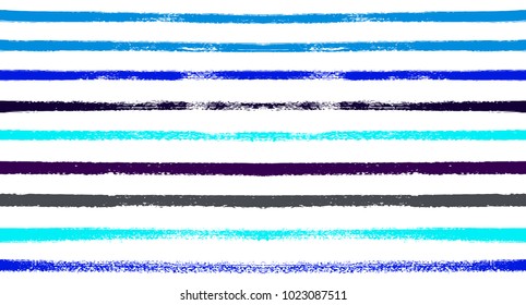 Sailor Stripes Seamless Vector Summer Pattern. Autumn Colors Blue, Turquoise, Pink, Purple, Grey, White Stripes. Hipster Vintage Retro Textile Design. Creative Horizontal Banner. Watercolor Prints.