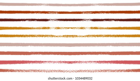 Sailor Stripes Seamless Vector Summer Pattern. Autumn Colors Brown, Orange, Black, Red, Grey, White, Ocher Stripes. Hipster Vintage Retro Textile Design. Creative Horizontal Banner. Old Watercolor.