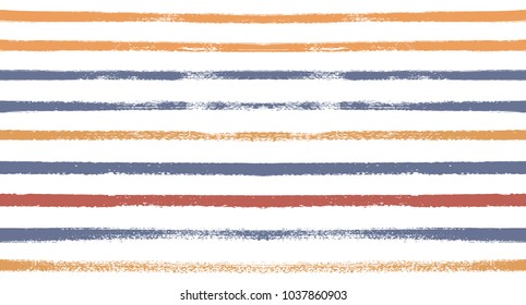 Sailor Stripes Seamless Vector Summer Pattern. Autumn Colors Brown, Orange, Purple, Red, Grey, White, Ocher Stripes. Hipster Vintage Retro Textile Design. Creative Horizontal Banner. Old Watercolor.