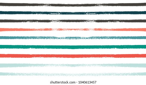 Sailor Stripes Seamless Vector Summer Pattern. Autumn Colors Yellow, Orange, Pink, Purple, Grey, White Stripes. Hipster Vintage Retro Textile Design. Creative Horizontal Banner. Watercolor Prints.