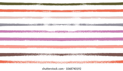 Sailor Stripes Seamless Vector Summer Pattern. Autumn Colors Blue, Turquoise, Pink, Purple, Grey, White Stripes. Hipster Vintage Retro Textile Design. Creative Horizontal Banner. Watercolor Prints.