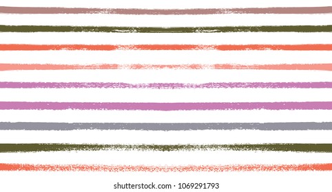 Sailor Stripes Seamless Vector Summer Pattern. Autumn Colors Blue, Turquoise, Pink, Purple, Grey, White Stripes. Hipster Vintage Retro Textile Design. Creative Horizontal Banner. Watercolor Prints.