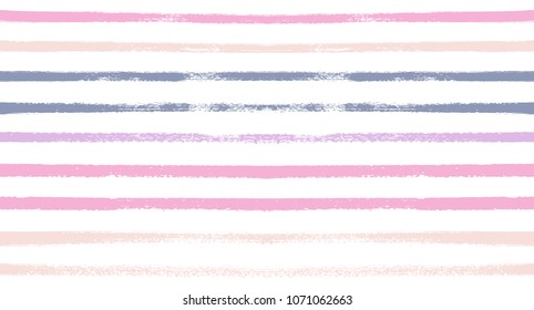 Sailor Stripes Seamless Vector Summer Pattern. Autumn Colors Blue, Turquoise, Pink, Purple, Grey, White Stripes. Hipster Vintage Retro Textile Design. Creative Horizontal Banner. Watercolor Prints.