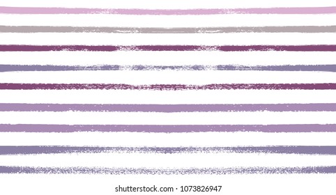 Sailor Stripes Seamless Vector Summer Pattern. Autumn Colors Blue, Turquoise, Pink, Purple, Grey, White Stripes. Hipster Vintage Retro Textile Design. Creative Horizontal Banner. Watercolor Prints.