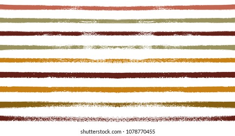 Sailor Stripes Seamless Vector Summer Pattern. Autumn Colors Brown, Orange, Black, Red, Grey, White, Ocher Stripes. Hipster Vintage Retro Textile Design. Creative Horizontal Banner. Old Watercolor.