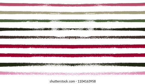 Sailor Stripes Seamless Vector Summer Pattern. Autumn Colors Brown, Orange, Black, Red, Grey, White, Ocher Stripes. Hipster Vintage Retro Textile Design. Creative Horizontal Banner. Old Watercolor.