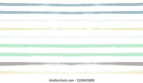 Sailor Stripes Seamless Vector Summer Pattern. Autumn Colors Blue, Turquoise, Green, Purple, Grey, White Stripes. Hipster Vintage Retro Textile Design. Creative Horizontal Banner. Watercolor Prints.