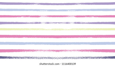 Sailor Stripes Seamless Vector Summer Pattern. Autumn Colors Yellow, Orange, Pink, Purple, Grey, White Stripes. Hipster Vintage Retro Textile Design. Creative Horizontal Banner. Watercolor Prints.