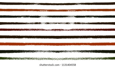 Sailor Stripes Seamless Vector Summer Pattern. Autumn Colors Brown, Orange, Black, Red, Grey, White, Ocher Stripes. Hipster Vintage Retro Textile Design. Creative Horizontal Banner. Old Watercolor.