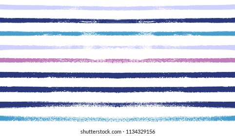 Sailor Stripes Seamless Vector Summer Pattern. Autumn Colors Blue, Turquoise, Pink, Purple, Grey, White Stripes. Hipster Vintage Retro Textile Design. Creative Horizontal Banner. Watercolor Prints.