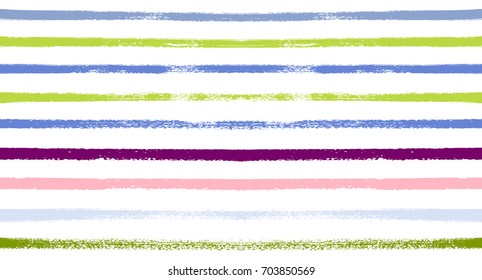 Sailor Stripes Seamless Vector Summer Pattern. Autumn Colors Textile Blue, Green, White, Purple, Brown, Gray Print. Hipster Vintage Retro Stripes Design. Creative Horizontal Banner. Watercolor Prints.