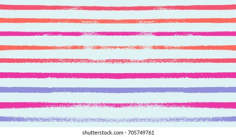 Sailor Stripes Seamless Vector Summer Pattern. Autumn Colors Blue, Turquoise, Pink, Purple, Grey, White Stripes. Hipster Vintage Retro Textile Design. Creative Horizontal Banner. Watercolor Prints.