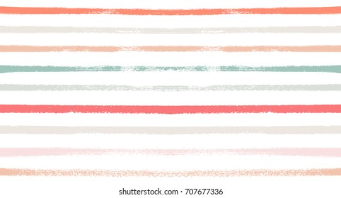 Sailor Stripes Seamless Vector Summer Pattern. Autumn Colors Blue, Turquoise, Pink, Purple, Grey, White Stripes. Hipster Vintage Retro Textile Design. Creative Horizontal Banner. Watercolor Prints.