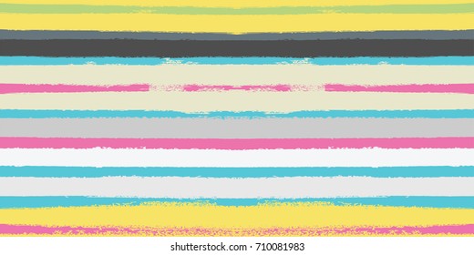 Sailor Stripes Seamless Vector Summer Pattern. Autumn Colors Yellow, Orange, Pink, Purple, Grey, White Stripes. Hipster Vintage Retro Textile Design. Creative Horizontal Banner. Watercolor Prints.