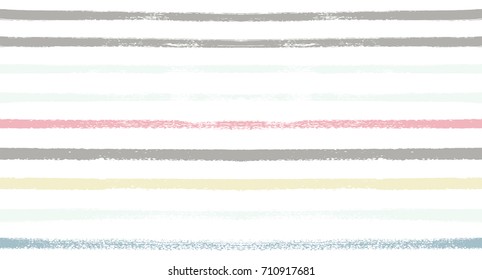 Sailor Stripes Seamless Vector Summer Pattern. Autumn Colors Blue, Turquoise, Pink, Purple, Grey, White Stripes. Hipster Vintage Retro Textile Design. Creative Horizontal Banner. Watercolor Prints.