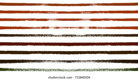 Sailor Stripes Seamless Vector Summer Pattern. Autumn Colors Brown, Orange, Black, Red, Grey, White, Ocher Stripes. Hipster Vintage Retro Textile Design. Creative Horizontal Banner. Old Watercolor.