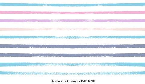 Sailor Stripes Seamless Vector Summer Pattern. Autumn Colors Blue, Turquoise, Pink, Purple, Grey, White Stripes. Hipster Vintage Retro Textile Design. Creative Horizontal Banner. Watercolor Prints.
