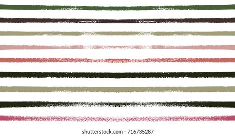 Sailor Stripes Seamless Vector Summer Pattern. Autumn Colors Brown, Orange, Black, Red, Grey, White, Ocher Stripes. Hipster Vintage Retro Textile Design. Creative Horizontal Banner. Old Watercolor.