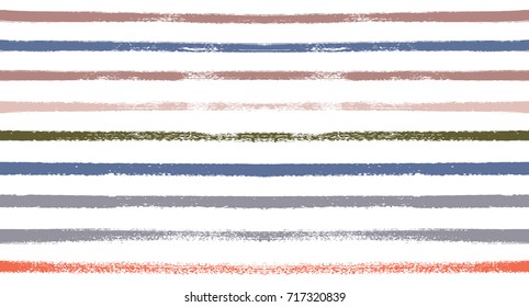 Sailor Stripes Seamless Vector Summer Pattern. Autumn Colors Blue, Turquoise, Pink, Purple, Grey, White Stripes. Hipster Vintage Retro Textile Design. Creative Horizontal Banner. Watercolor Prints.