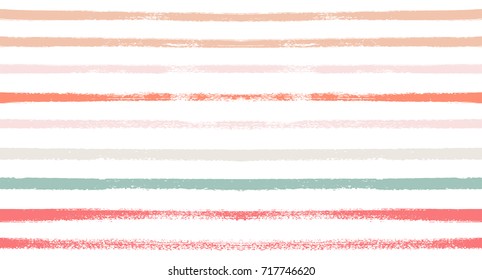 Sailor Stripes Seamless Vector Summer Pattern. Autumn Colors Blue, Turquoise, Pink, Purple, Grey, White Stripes. Hipster Vintage Retro Textile Design. Creative Horizontal Banner. Watercolor Prints.