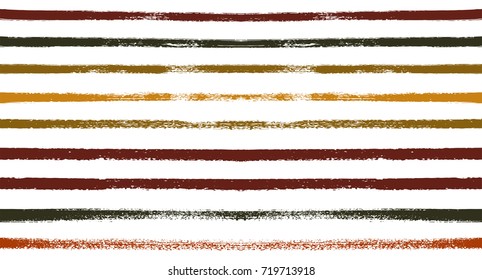 Sailor Stripes Seamless Vector Summer Pattern. Autumn Colors Brown, Orange, Black, Red, Grey, White, Ocher Stripes. Hipster Vintage Retro Textile Design. Creative Horizontal Banner. Old Watercolor.