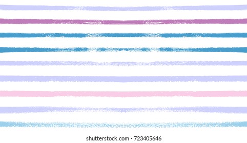 Sailor Stripes Seamless Vector Summer Pattern. Autumn Colors Blue, Turquoise, Pink, Purple, Grey, White Stripes. Hipster Vintage Retro Textile Design. Creative Horizontal Banner. Watercolor Prints.