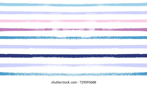 Sailor Stripes Seamless Vector Summer Pattern. Autumn Colors Blue, Turquoise, Pink, Purple, Grey, White Stripes. Hipster Vintage Retro Textile Design. Creative Horizontal Banner. Watercolor Prints.