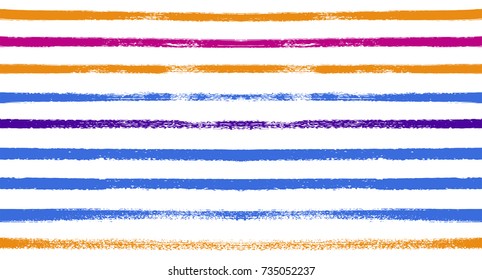 Sailor Stripes Seamless Vector Summer Pattern. Autumn Colors Yellow, Orange, Pink, Purple, Grey, White Stripes. Hipster Vintage Retro Textile Design. Creative Horizontal Banner. Watercolor Prints.