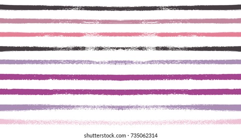 Sailor Stripes Seamless Vector Summer Pattern. Autumn Colors Blue, Turquoise, Pink, Purple, Grey, White Stripes. Hipster Vintage Retro Textile Design. Creative Horizontal Banner. Watercolor Prints.