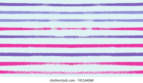 Sailor Stripes Seamless Vector Summer Pattern. Autumn Colors Blue, Turquoise, Pink, Purple, Grey, White Stripes. Hipster Vintage Retro Textile Design. Creative Horizontal Banner. Watercolor Prints.
