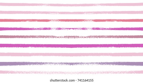 Sailor Stripes Seamless Vector Summer Pattern. Autumn Colors Blue, Turquoise, Pink, Purple, Grey, White Stripes. Hipster Vintage Retro Textile Design. Creative Horizontal Banner. Watercolor Prints.