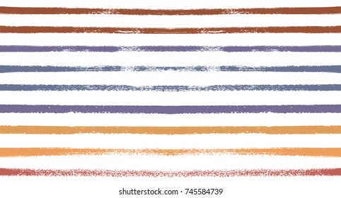Sailor Stripes Seamless Vector Summer Pattern. Autumn Colors Brown, Orange, Purple, Red, Grey, White, Ocher Stripes. Hipster Vintage Retro Textile Design. Creative Horizontal Banner. Old Watercolor.