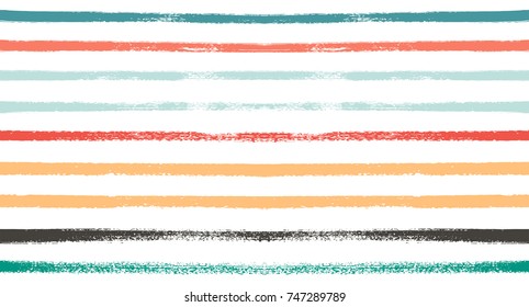 Sailor Stripes Seamless Vector Summer Pattern. Autumn Colors Yellow, Orange, Pink, Purple, Grey, White Stripes. Hipster Vintage Retro Textile Design. Creative Horizontal Banner. Watercolor Prints.