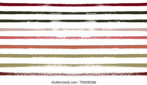 Sailor Stripes Seamless Vector Summer Pattern. Autumn Colors Brown, Orange, Black, Red, Grey, White, Ocher Stripes. Hipster Vintage Retro Textile Design. Creative Horizontal Banner. Old Watercolor.