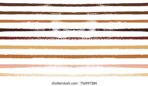 Sailor Stripes Seamless Vector Summer Pattern. Autumn Colors Brown, Orange, Black, Red, Grey, White, Ocher Stripes. Hipster Vintage Retro Textile Design. Creative Horizontal Banner. Old Watercolor.