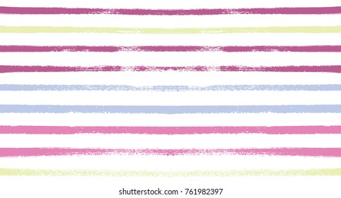 Sailor Stripes Seamless Vector Summer Pattern. Autumn Colors Yellow, Orange, Pink, Purple, Grey, White Stripes. Hipster Vintage Retro Textile Design. Creative Horizontal Banner. Watercolor Prints.