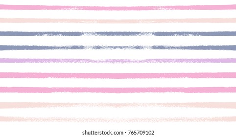 Sailor Stripes Seamless Vector Summer Pattern. Autumn Colors Blue, Turquoise, Pink, Purple, Grey, White Stripes. Hipster Vintage Retro Textile Design. Creative Horizontal Banner. Watercolor Prints.