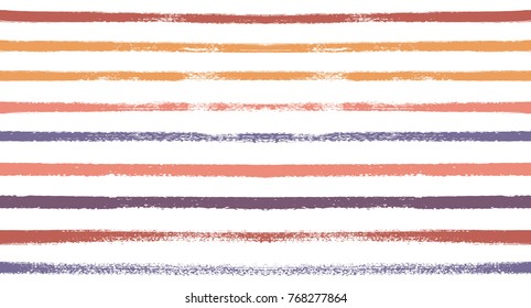 Sailor Stripes Seamless Vector Summer Pattern. Autumn Colors Brown, Orange, Purple, Red, Grey, White, Ocher Stripes. Hipster Vintage Retro Textile Design. Creative Horizontal Banner. Old Watercolor.