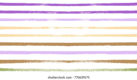Sailor Stripes Seamless Vector Summer Pattern. Autumn Colors Yellow, Orange, Pink, Purple, Grey, White Stripes. Hipster Vintage Retro Textile Design. Creative Horizontal Banner. Watercolor Prints.