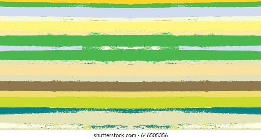 Sailor stripes vector hipster background. Hand painted digital ink brush strokes in green, grey, yellow and turquoise. Trendy grungy fabric and textile print design, seamless summer pattern.