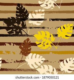 Sailor Stripes Vector Seamless Pattern, Brown Yellow Earth Tone Exotic Fabric. Watercolor