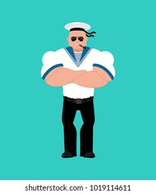Sailor Strong Cool serious. Russian soldier seafarer smoking cigar emotion avatar. Strict Seaman Military in Russia. Illustration for 23 February. Defender of Fatherland Day. Army holiday