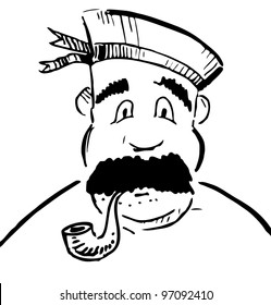 Sailor with tobacco pipe. Sketch vector illustration