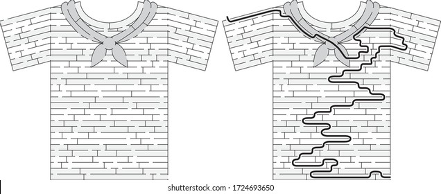 Sailor T-shirt maze for kids with a solution in black and white