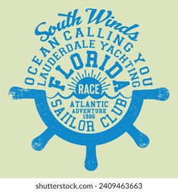 Sailor typography with rudder illusstration. T shirt graphics. Vectors