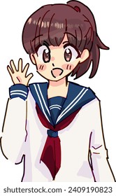 Sailor Uniform Girl Waving Hand