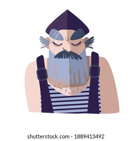A sailor in a vest with a beard and mustache. The sea wolf.