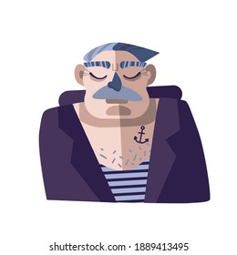 A sailor in a vest with a beard and mustache. The sea wolf.