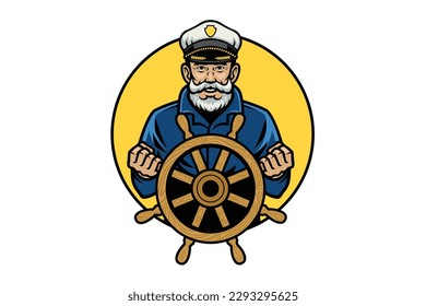 Sailor vintage mascot logo cartoon character illustration vector