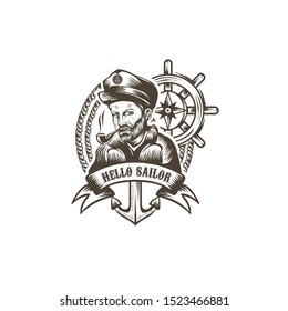 Sailor vintage retro vector logo design